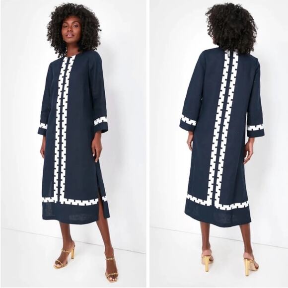 NWT Tuckernuck Atlantic Pacific Navy Blue White Embroidered Hartman Dress MEDIUM - Picture 2 of 16